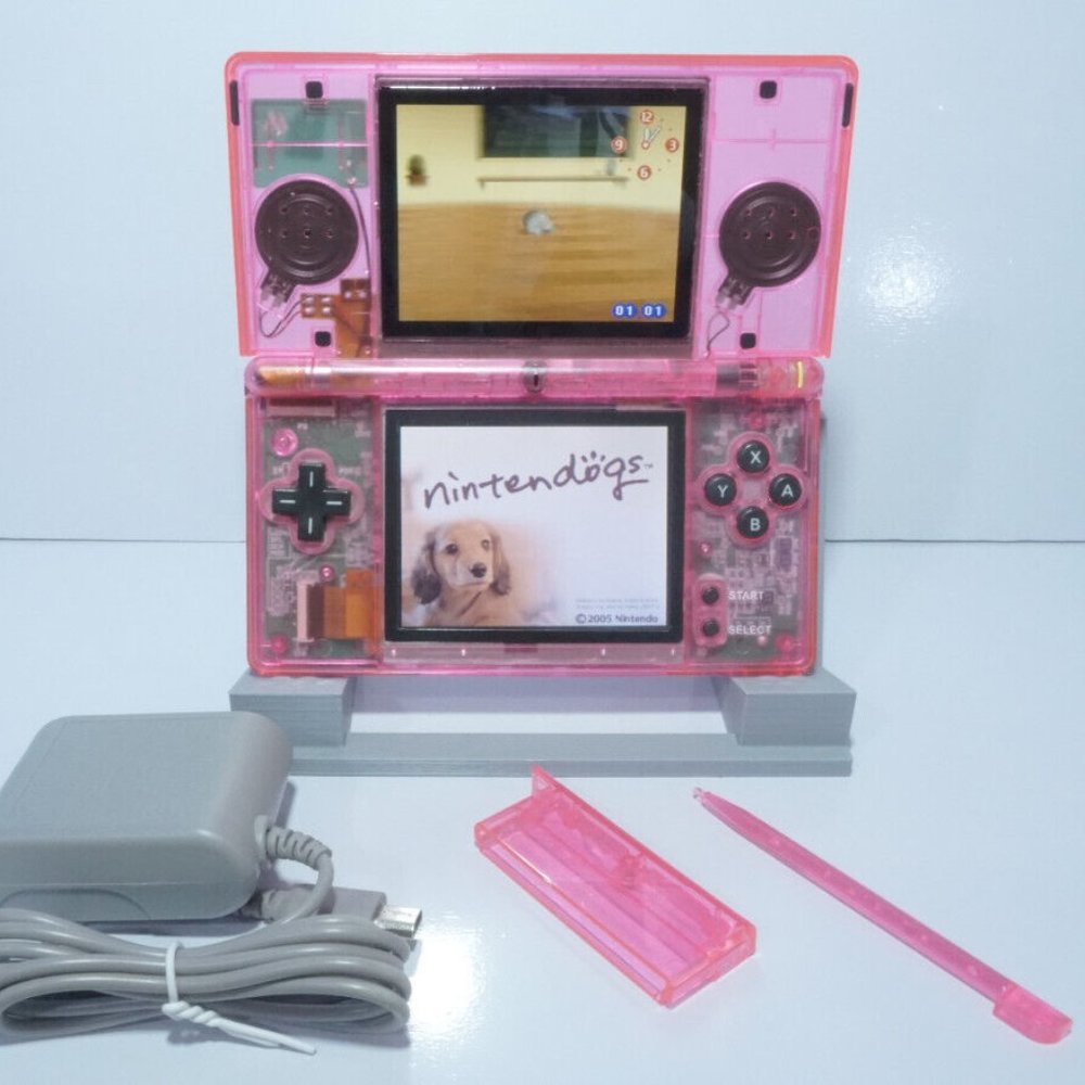 Nintendo DS Lite Transparent Clear Pink Handheld System with Charger & Stylus